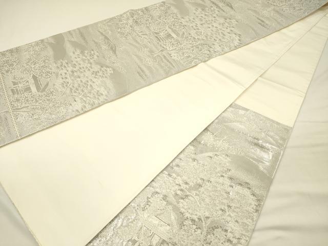 平和屋着物◎六通柄袋帯 風景文 プラチナ箔 正絹 逸品 DABH5950ya