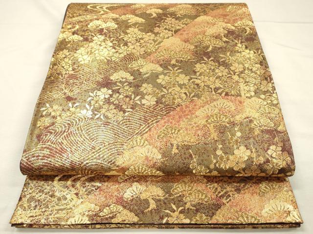 平和屋着物◎六通柄袋帯 流水花松文 金糸 正絹 逸品 DABH5951ya