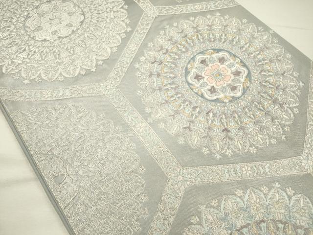 平和屋着物◎六通柄袋帯 唐織 正倉院亀甲花文 銀糸 正絹 逸品 DABH5952ya
