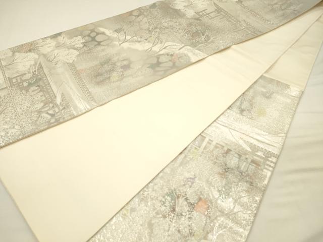 平和屋着物◎六通柄袋帯 風景文 古京錦 二重引箔 銀糸 正絹 逸品 DABH5960ya