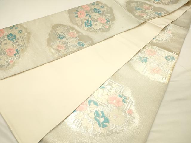 平和屋着物◎六通柄袋帯 草花文 金銀糸 正絹 逸品 DABH5963ya