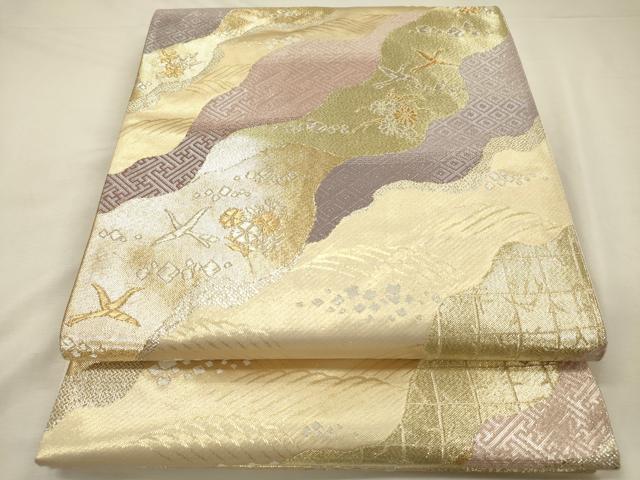 平和屋着物◎九百佐賀錦 六通柄袋帯 道長飛鶴花文 光悦 金銀糸 正絹 逸品 DABH5967ya