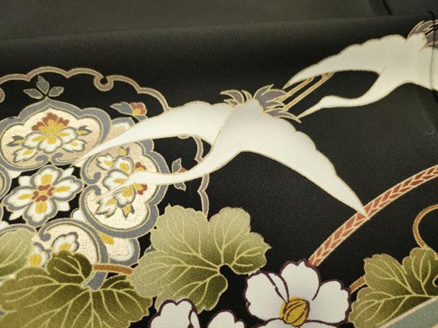 平和屋着物■豪華黒留袖 駒刺繍 雪輪御所車飛鶴花松文 金彩 ロング丈 正絹 逸品 DABH5968ya