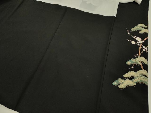平和屋着物■豪華黒留袖 駒刺繍 雪輪御所車飛鶴花松文 金彩 ロング丈 正絹 逸品 DABH5968ya