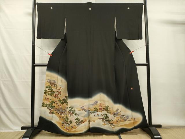平和屋着物■豪華黒留袖 作家物 風景人物花松文 山車 暈し染め 金彩 正絹 逸品 DABH5984ya