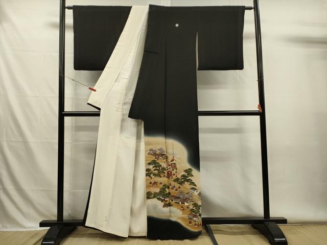 平和屋着物■豪華黒留袖 作家物 風景人物花松文 山車 暈し染め 金彩 正絹 逸品 DABH5984ya