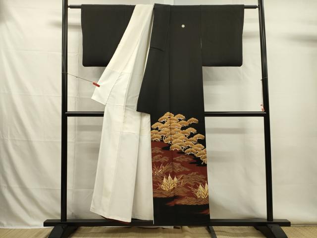平和屋着物■豪華黒留袖 駒刺繍 流水風景松文 金彩 正絹 逸品 DABH5997ya