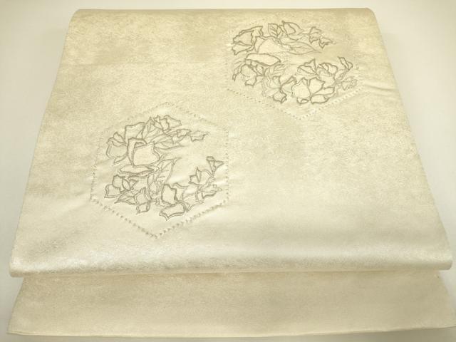 平和屋着物▼総刺繍 太鼓柄袋帯 亀甲花文 銀糸 引箔 正絹 逸品 DABH6003az