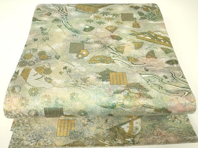 平和屋本店▼西陣あさぎ 両面 全景全通柄袋帯 源氏香合せ 全通総絵図 二十四金プラチナ二重箔 正絹 逸品 DABH6009az