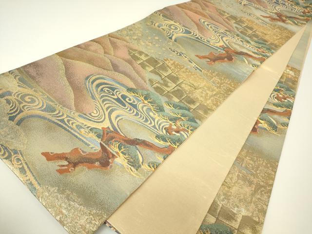 平和屋着物▼六通柄袋帯 流水松文 金糸 正絹 逸品 DABH6017az