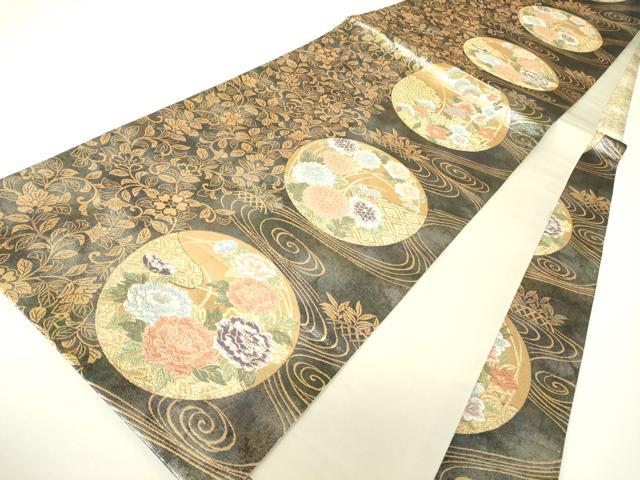 平和屋着物▼六通柄袋帯 吉祥花丸文 金糸 引箔 正絹 逸品 DABH6022az