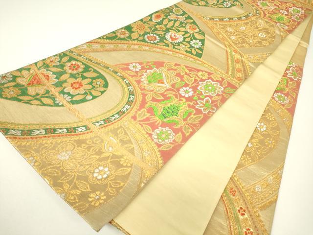 平和屋着物▼六通柄袋帯 更紗花文 金銀糸 正絹 逸品 DABH6026az