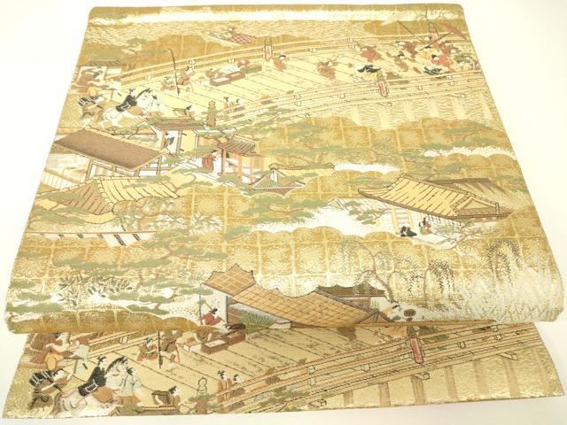 平和屋着物▼六通柄袋帯 洛中洛外之図 乱舞 偶成庵 紹巴 金糸 正絹 逸品 DABH6029az