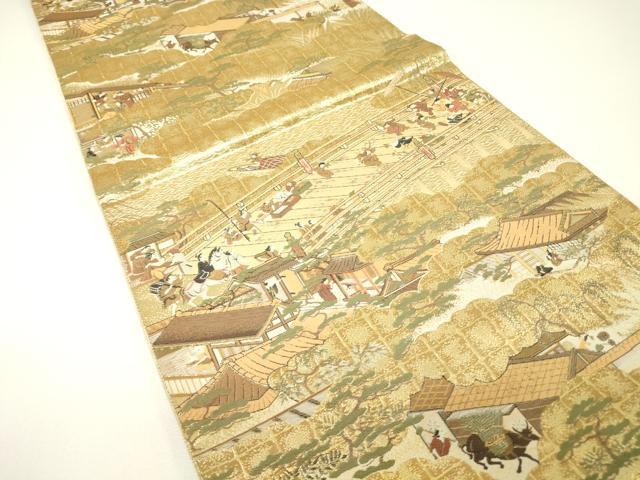 平和屋着物▼六通柄袋帯 洛中洛外之図 乱舞 偶成庵 紹巴 金糸 正絹 逸品 DABH6029az