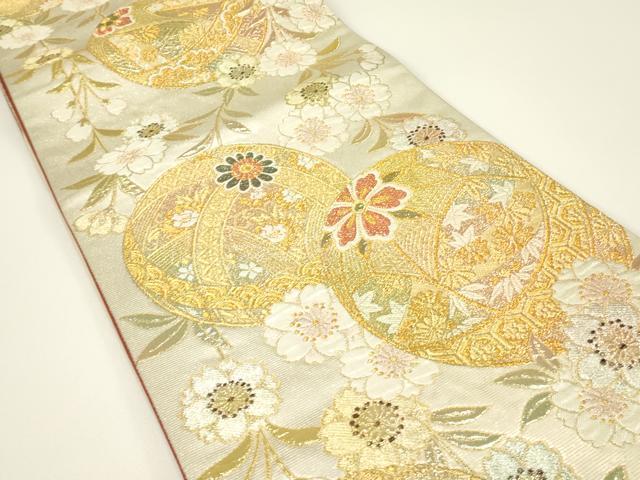 平和屋着物▼六通柄袋帯 花毬文 金糸 正絹 逸品 DABH6049az