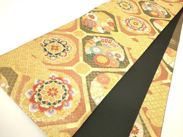 平和屋着物▼佐賀錦 六通柄袋帯 正倉院蜀江花蝶文 金糸 正絹 逸品 DABH6051az