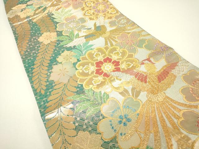 平和屋着物▼佐賀錦 両面 六通柄袋帯 鳳凰花文 金糸 正絹 逸品 DABH6052az