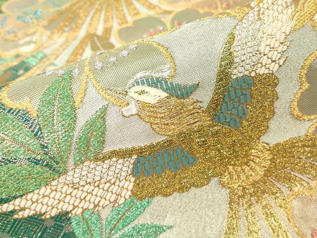 平和屋着物▼佐賀錦 両面 六通柄袋帯 鳳凰花文 金糸 正絹 逸品 DABH6052az