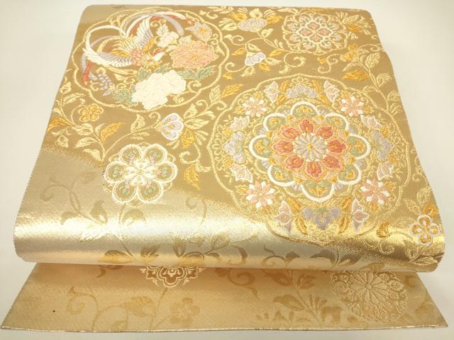平和屋着物▼六通柄袋帯 正倉院鳳凰花文 全通箔 金糸 正絹 逸品 DABH6064az