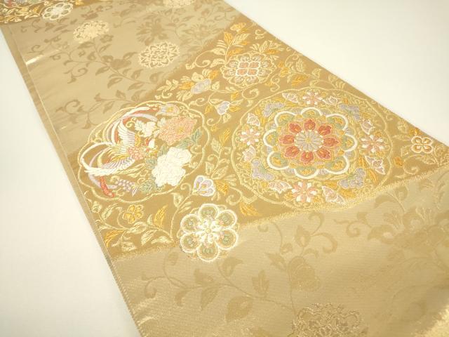 平和屋着物▼六通柄袋帯 正倉院鳳凰花文 全通箔 金糸 正絹 逸品 DABH6064az