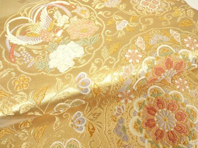 平和屋着物▼六通柄袋帯 正倉院鳳凰花文 全通箔 金糸 正絹 逸品 DABH6064az