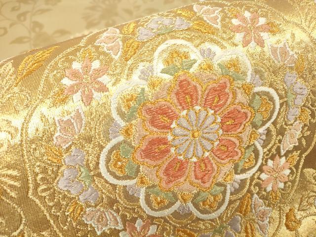 平和屋着物▼六通柄袋帯 正倉院鳳凰花文 全通箔 金糸 正絹 逸品 DABH6064az