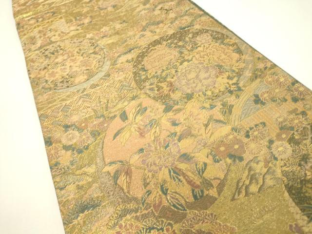 平和屋着物▼両面 六通柄袋帯 花鳥丸文 金糸 正絹 逸品 DABH6066az
