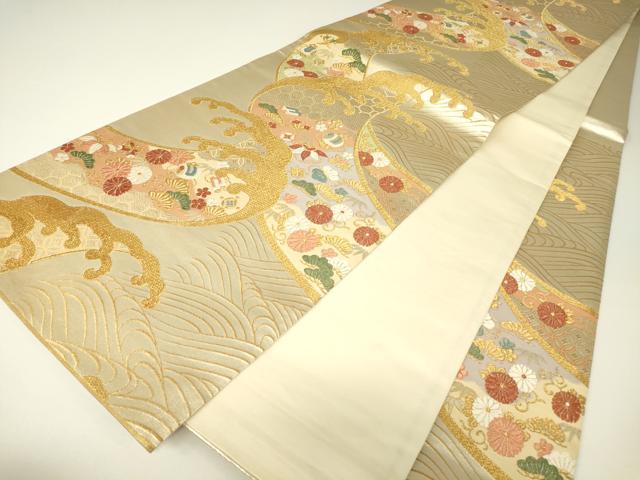 平和屋着物▼六通柄袋帯 宝尽くし立波花文 金糸 正絹 逸品 DABH6070az
