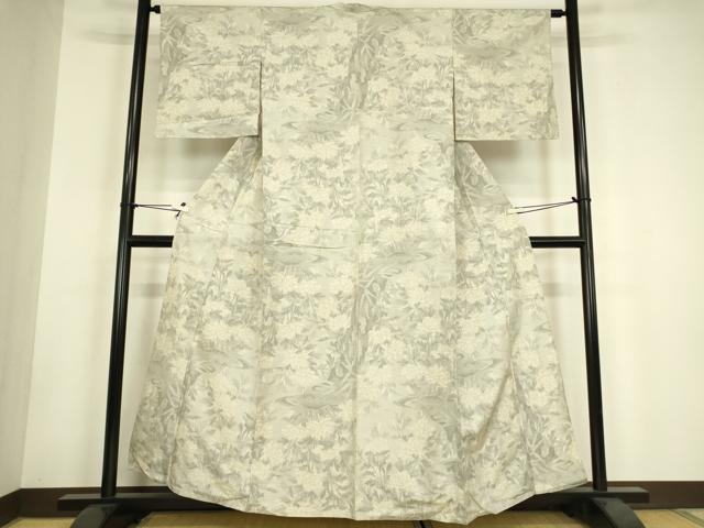 平和屋着物▽上質な紬 単衣 牡丹文 正絹 逸品 DABH6099az