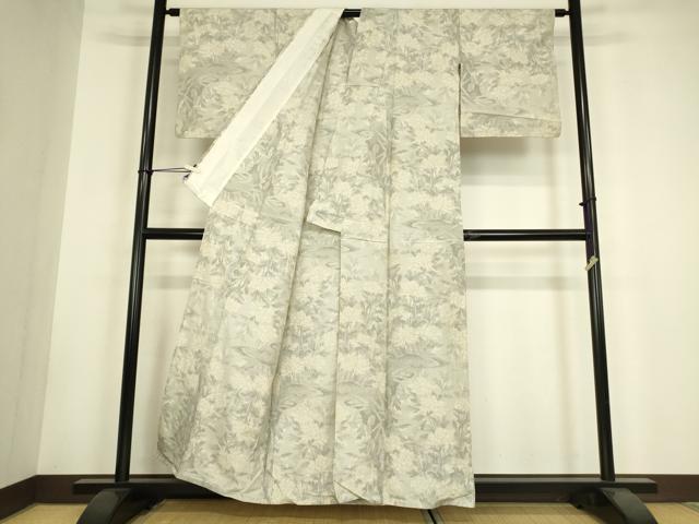 平和屋着物▽上質な紬 単衣 牡丹文 正絹 逸品 DABH6099az