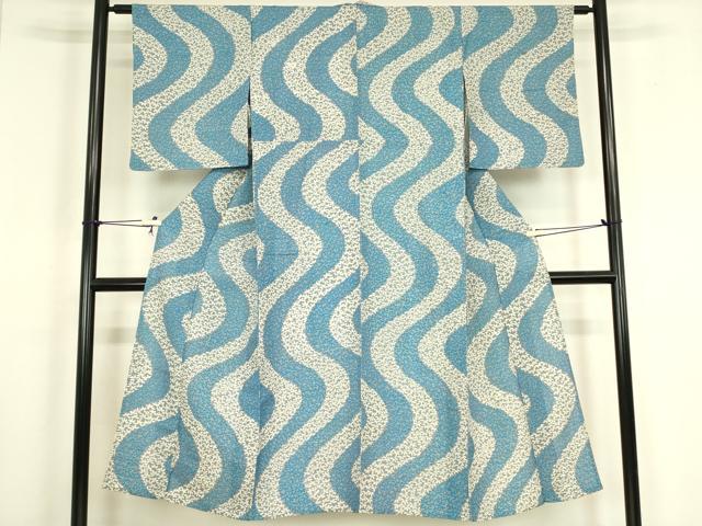 平和屋着物▽上質な小紋 単衣 紬地 流水花文 正絹 逸品 DABH6100az