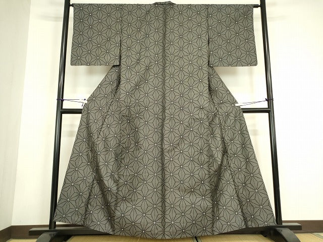 平和屋着物▽上質な紬 単衣 麻の葉文 正絹 逸品 未使用 DABH6101az