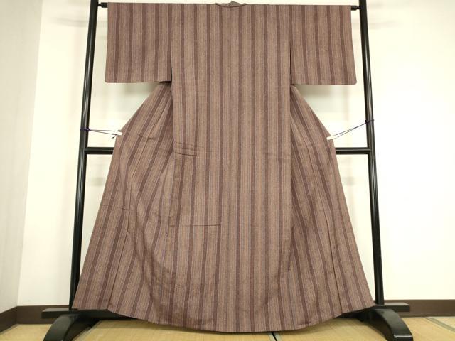 平和屋着物▽上質な紬 単衣 縞 正絹 逸品 DABH6104az