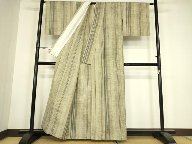 平和屋着物▽上質な紬 単衣 縞 正絹 逸品 DABH6105az