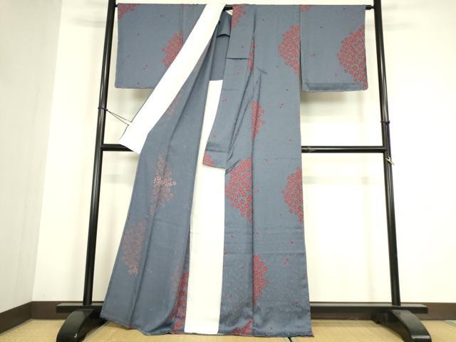 平和屋着物▽上質な小紋 単衣 舞桜文 正絹 逸品 DABH6116az