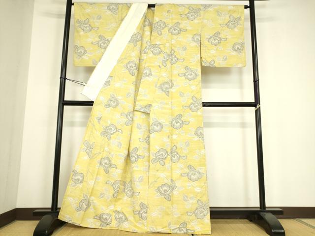 平和屋着物▽上質な紬 単衣 枝花文 正絹 逸品 DABH6118az