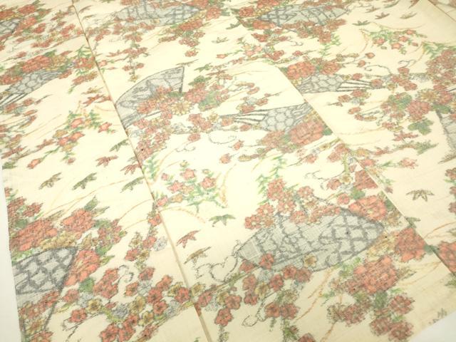 平和屋着物▽上質な紬 単衣 扇面花文 正絹 逸品 DABH6119az