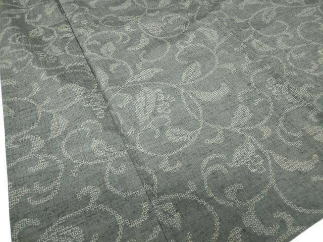 平和屋着物▽結城紬 単衣 葡萄唐草文 80亀甲 証紙付き 正絹 逸品 DABH6122az