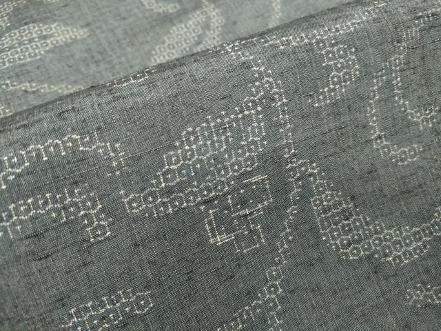 平和屋着物▽結城紬 単衣 葡萄唐草文 80亀甲 証紙付き 正絹 逸品 DABH6122az