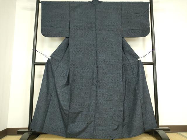 平和屋着物▽上質な紬 単衣 幾何学柄 正絹 逸品 DABH6125az