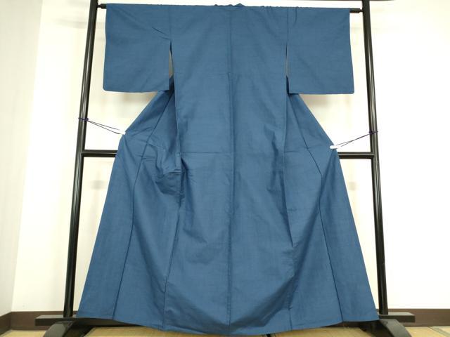 平和屋着物▽上質な紬 単衣 紺瑠璃色 正絹 逸品 DABH6130az
