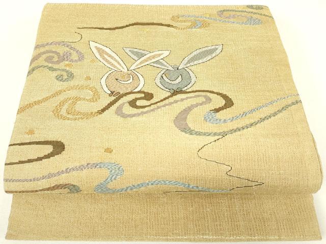平和屋着物*夏物 明綴れ 太鼓柄袋帯 兎 金糸 正絹 逸品 DABH6139az