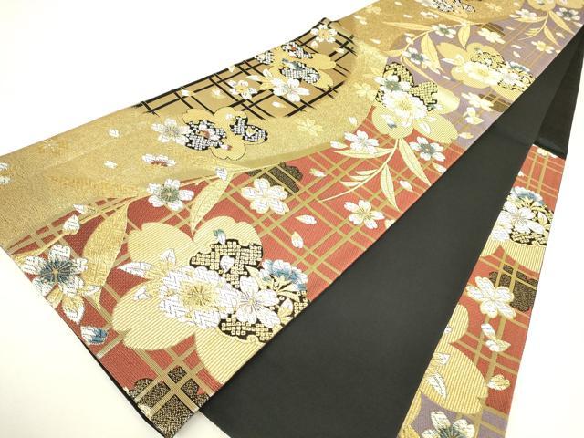 平和屋着物▼六通柄袋帯 舞桜文 金銀糸 正絹 逸品 DABH6142az