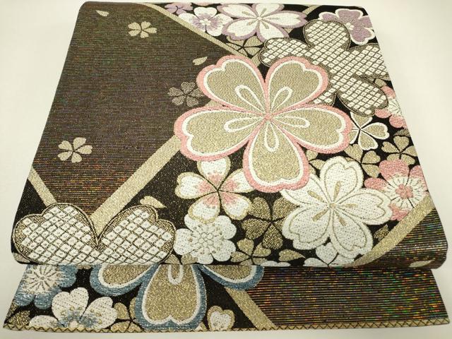 平和屋着物▼六通柄袋帯 舞桜文 金糸 正絹 逸品 DABH6144az
