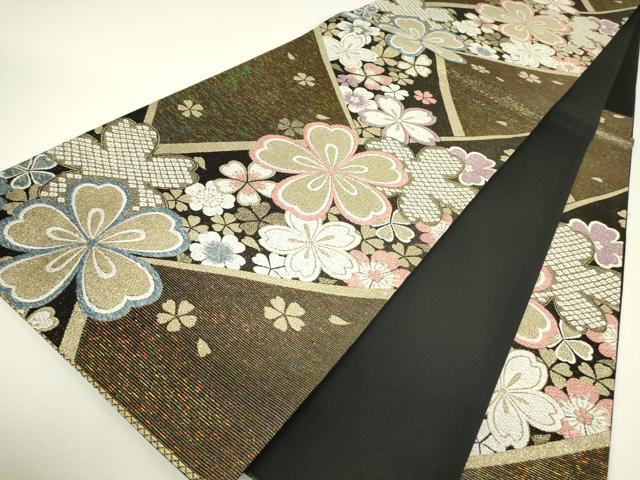 平和屋着物▼六通柄袋帯 舞桜文 金糸 正絹 逸品 DABH6144az