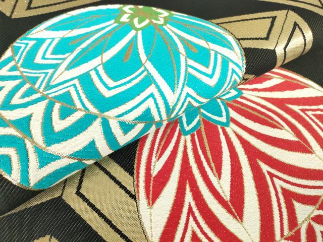 平和屋着物▼六通柄袋帯 花毬文 黒地 金糸 正絹 逸品 DABH6147az