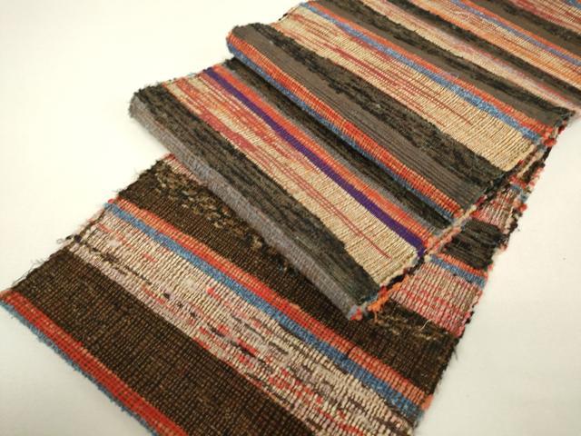 平和屋着物▼半幅帯 先織 横段文 単帯 正絹 逸品 DABH6171az