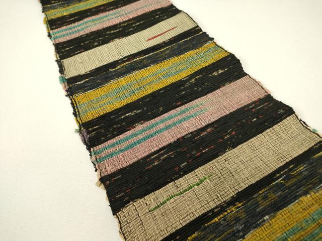 平和屋着物▼半幅帯 先織 横段文 単帯 正絹 逸品 DABH6172az