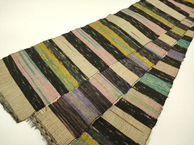 平和屋着物▼半幅帯 先織 横段文 単帯 正絹 逸品 DABH6172az