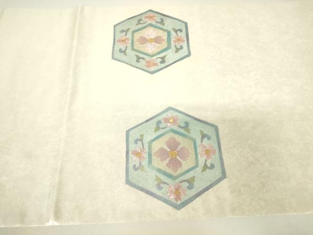 平和屋着物▼太鼓柄袋帯 駒刺繍 亀甲花文 金銀糸 引箔 正絹 逸品 DABH6173az